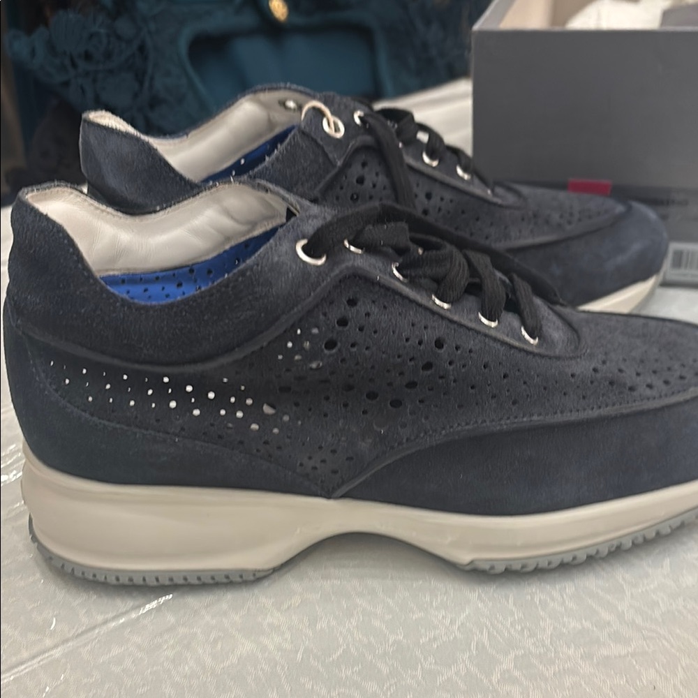 Hogan women Navy Suede Perforated Casual Sneakers size 38